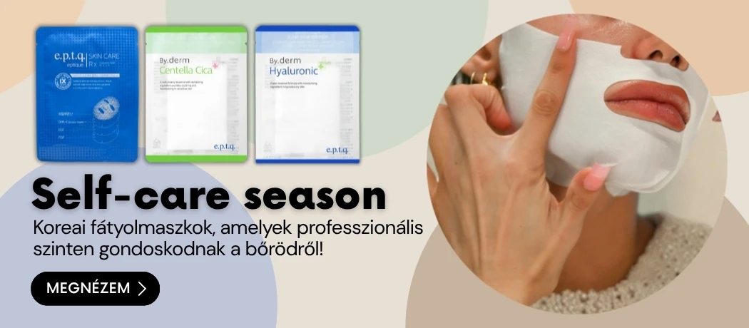 E.p.t.q. hidratáló fátyolmaszkok promóciós banner - három termék, női arc, aki elsimítja az arcán a sheet maskot.