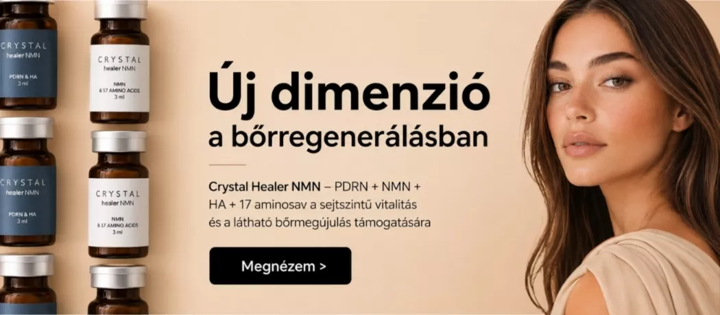 Crystal Healer NMN banner – PDRN, NMN, HA és 17 aminosav a bőrregenerálás támogatására
